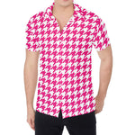 Hot Pink And White Houndstooth Print Men's Shirt
