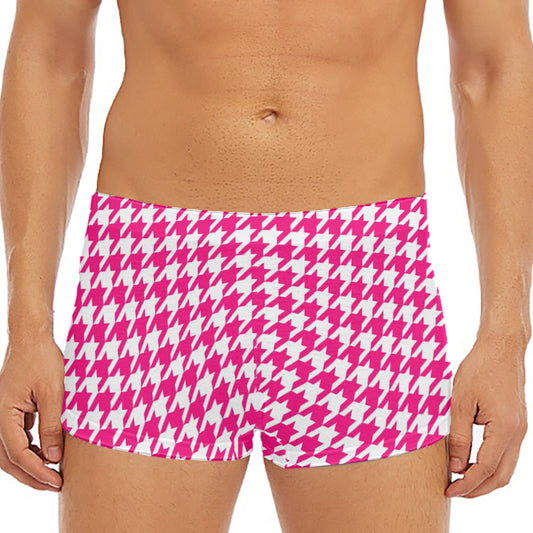 Hot Pink And White Houndstooth Print Men's Short Boxer Briefs
