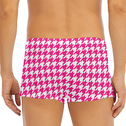 Hot Pink And White Houndstooth Print Men's Short Boxer Briefs