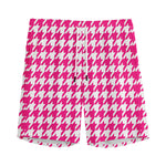 Hot Pink And White Houndstooth Print Men's Sports Shorts