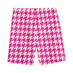 Hot Pink And White Houndstooth Print Men's Sports Shorts