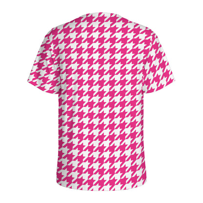 Hot Pink And White Houndstooth Print Men's Sports T-Shirt