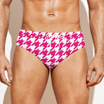 Hot Pink And White Houndstooth Print Men's Swim Briefs