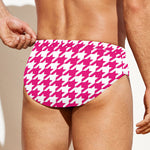 Hot Pink And White Houndstooth Print Men's Swim Briefs
