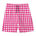 Hot Pink And White Houndstooth Print Men's Swim Trunks
