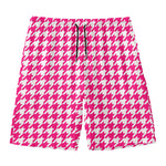 Hot Pink And White Houndstooth Print Men's Swim Trunks