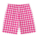 Hot Pink And White Houndstooth Print Men's Swim Trunks