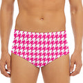 Hot Pink And White Houndstooth Print Men's Triangle Swim Briefs