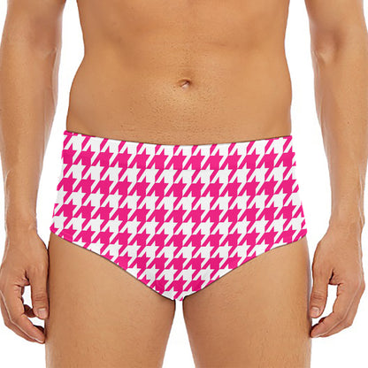 Hot Pink And White Houndstooth Print Men's Triangle Swim Briefs