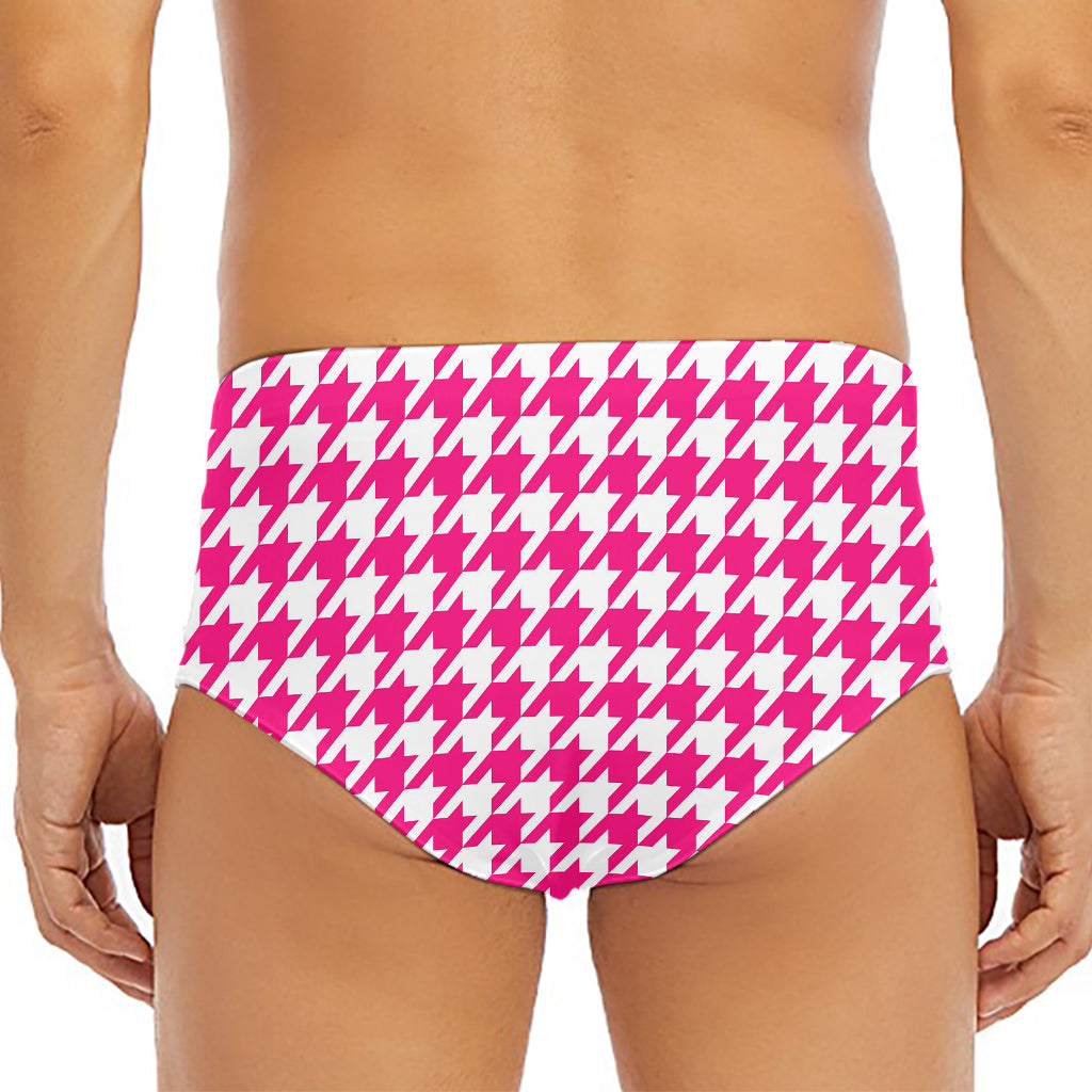 Hot Pink And White Houndstooth Print Men's Triangle Swim Briefs
