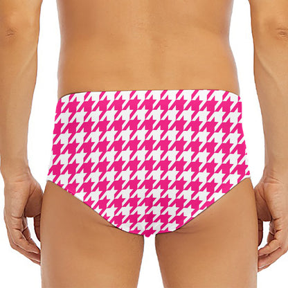 Hot Pink And White Houndstooth Print Men's Triangle Swim Briefs