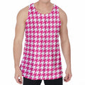 Hot Pink And White Houndstooth Print Men's Velvet Tank Top
