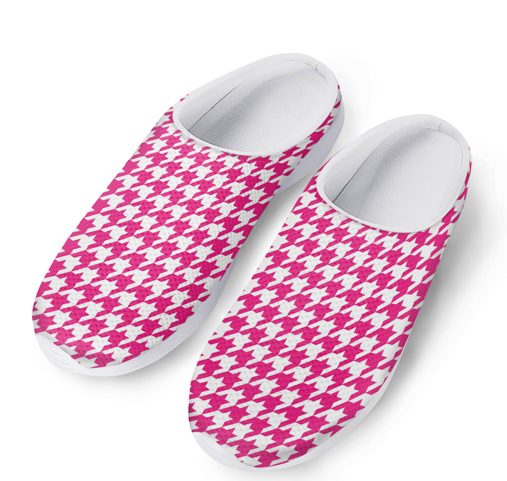 Hot Pink And White Houndstooth Print Mesh Casual Shoes