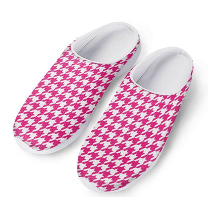 Hot Pink And White Houndstooth Print Mesh Casual Shoes