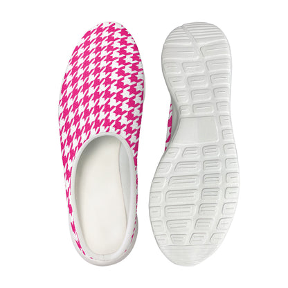 Hot Pink And White Houndstooth Print Mesh Casual Shoes