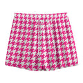 Hot Pink And White Houndstooth Print Mesh Shorts