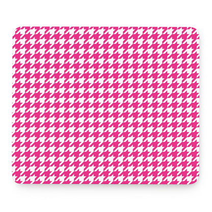 Hot Pink And White Houndstooth Print Mouse Pad