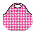 Hot Pink And White Houndstooth Print Neoprene Lunch Bag