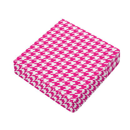 Hot Pink And White Houndstooth Print Outdoor Seat Cushion Cover