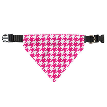 Hot Pink And White Houndstooth Print Over The Collar Dog Bandana