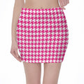 Hot Pink And White Houndstooth Print Pencil Mini Skirt