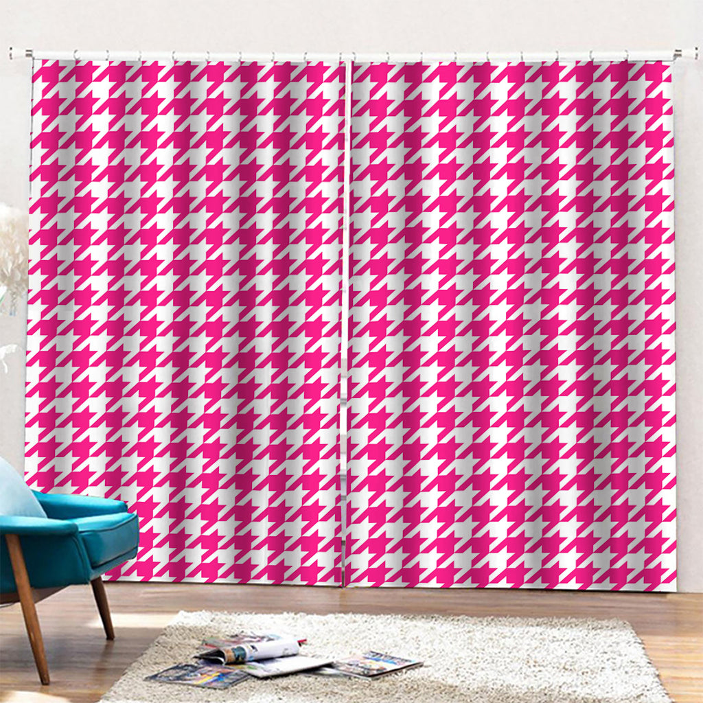 Hot Pink And White Houndstooth Print Pencil Pleat Curtains