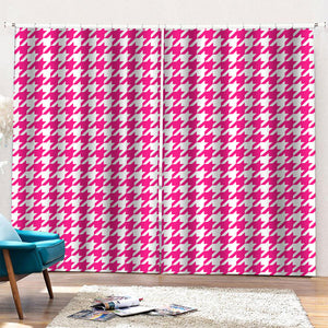 Hot Pink And White Houndstooth Print Pencil Pleat Curtains