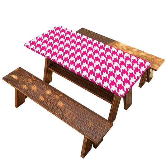 Hot Pink And White Houndstooth Print Picnic Table Cover
