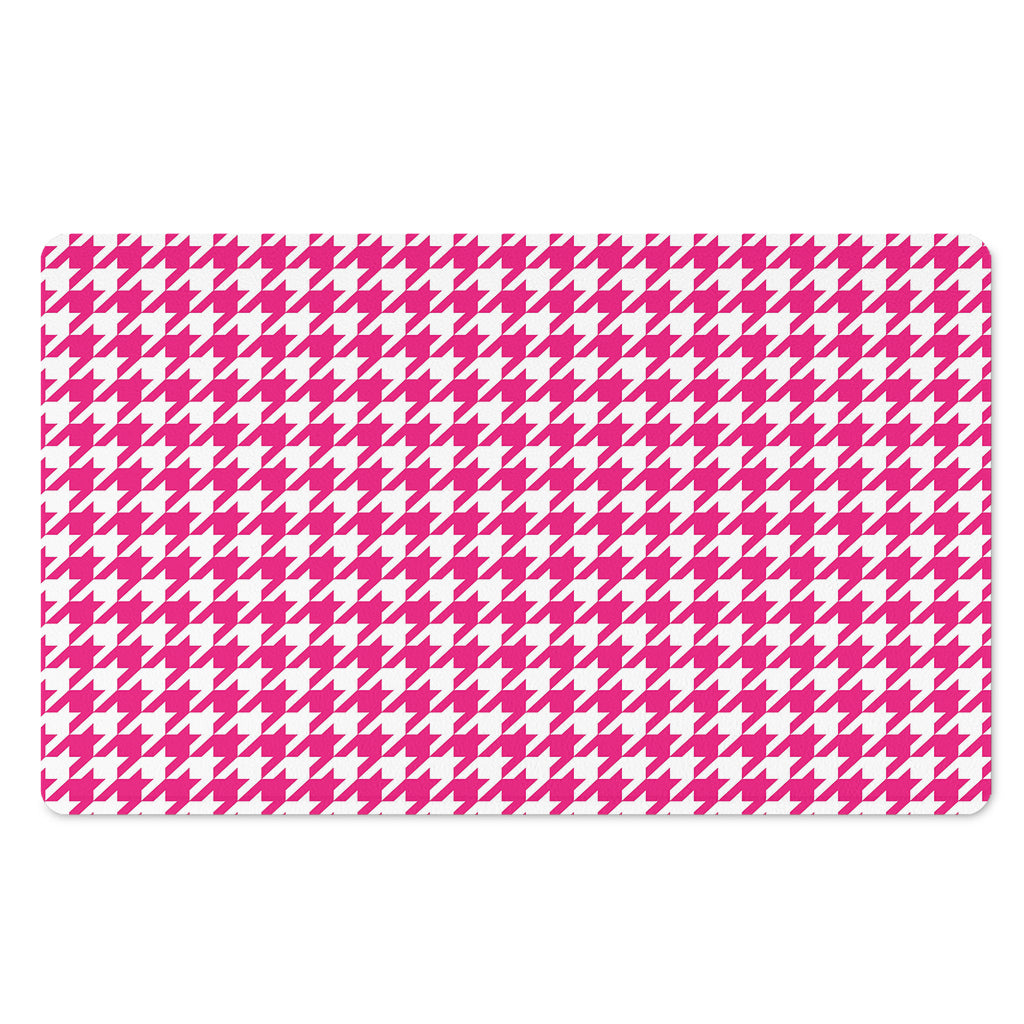 Hot Pink And White Houndstooth Print Polyester Doormat