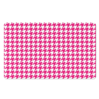 Hot Pink And White Houndstooth Print Polyester Doormat