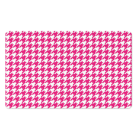 Hot Pink And White Houndstooth Print Polyester Doormat
