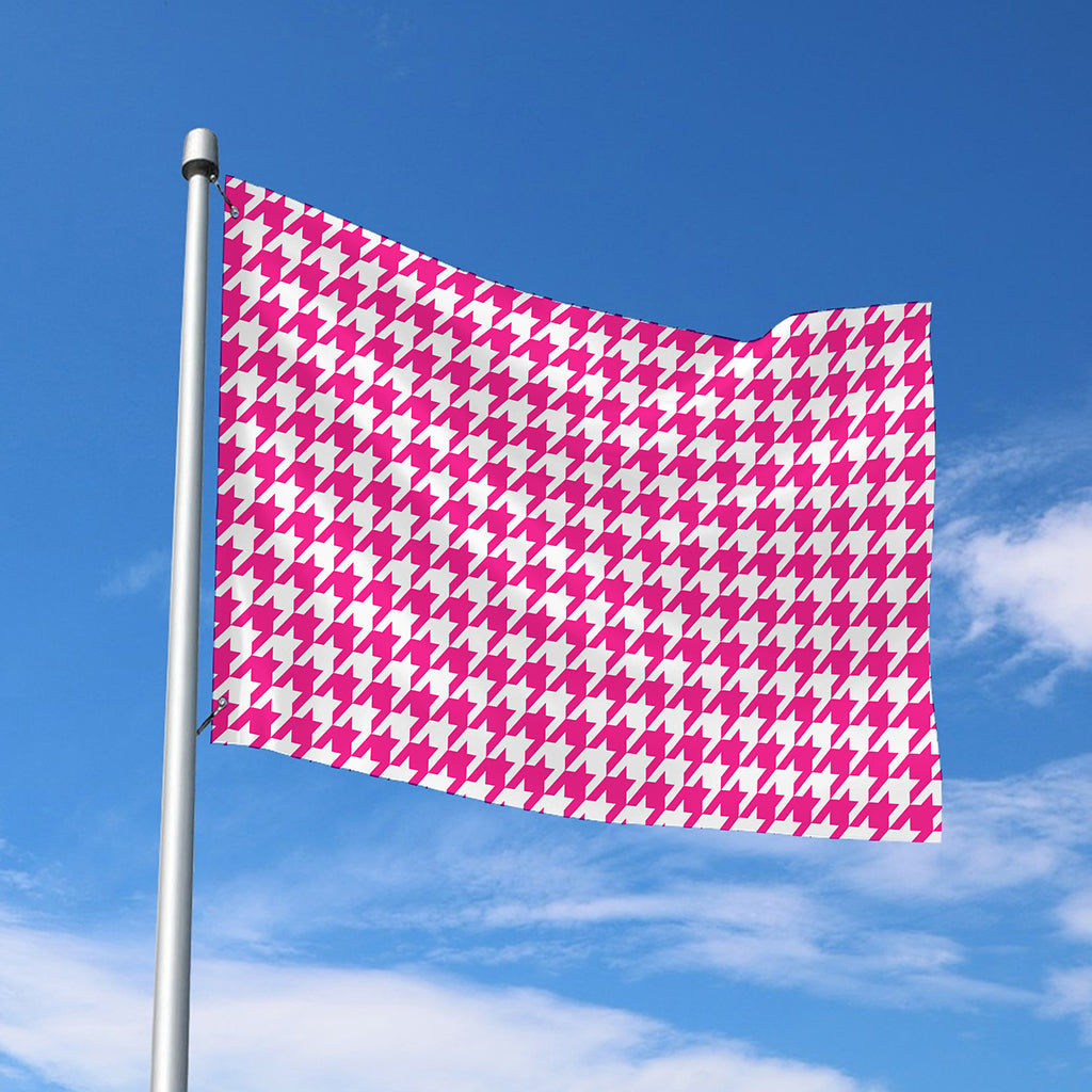Hot Pink And White Houndstooth Print Polyester Flag