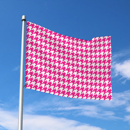 Hot Pink And White Houndstooth Print Polyester Flag