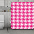 Hot Pink And White Houndstooth Print Polyester Shower Curtain