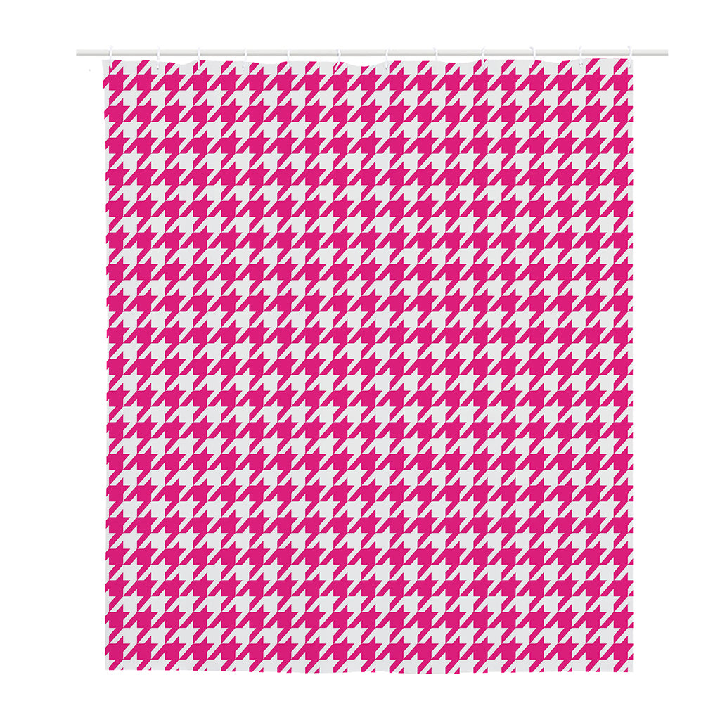 Hot Pink And White Houndstooth Print Polyester Shower Curtain