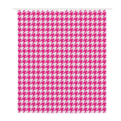 Hot Pink And White Houndstooth Print Polyester Shower Curtain