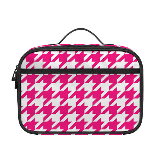 Hot Pink And White Houndstooth Print Portable Lunch Bag