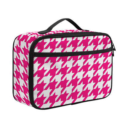 Hot Pink And White Houndstooth Print Portable Lunch Bag