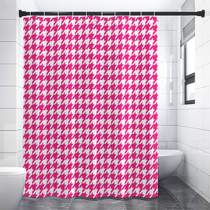 Hot Pink And White Houndstooth Print Premium Shower Curtain