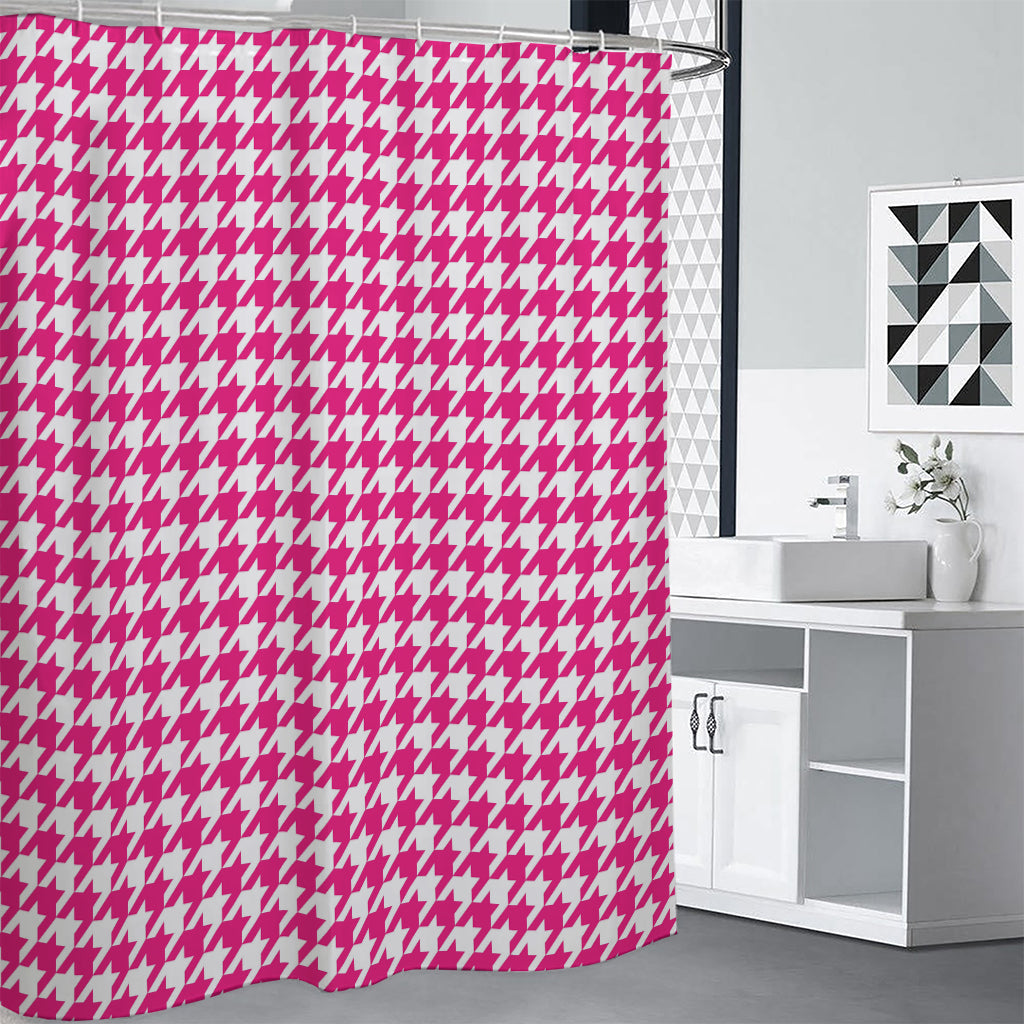 Hot Pink And White Houndstooth Print Premium Shower Curtain