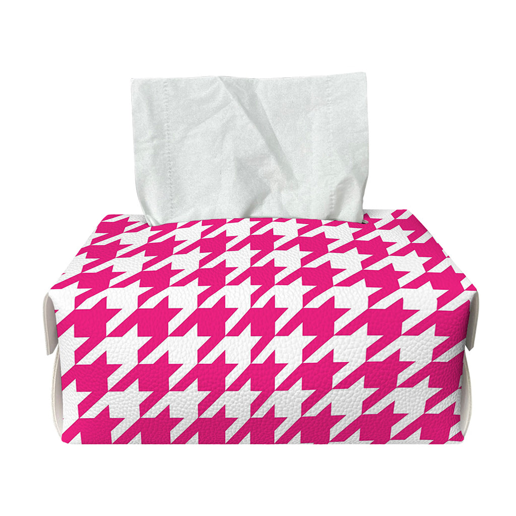 Hot Pink And White Houndstooth Print Rectangle Tissue Box Cover