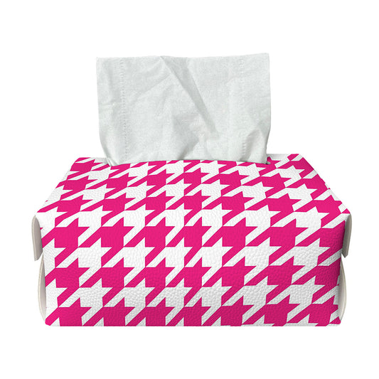 Hot Pink And White Houndstooth Print Rectangle Tissue Box Cover