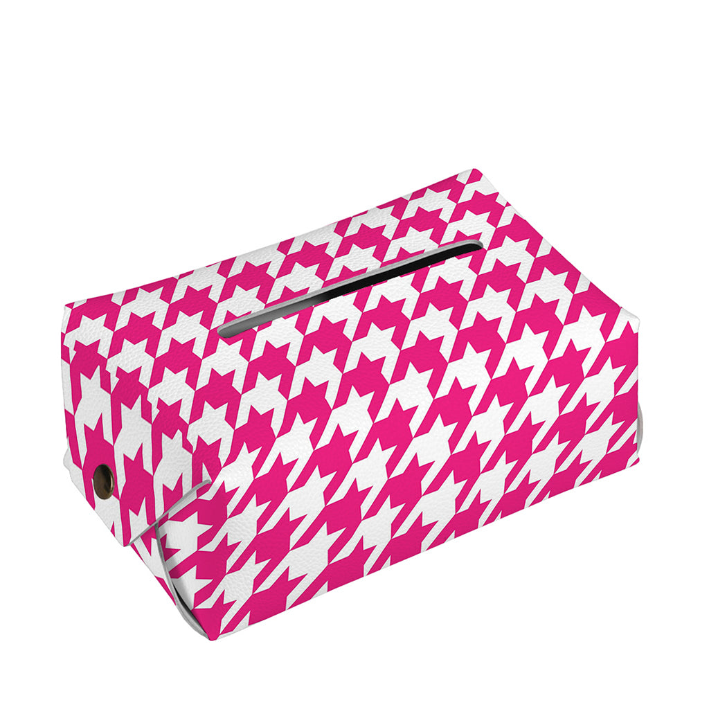 Hot Pink And White Houndstooth Print Rectangle Tissue Box Cover