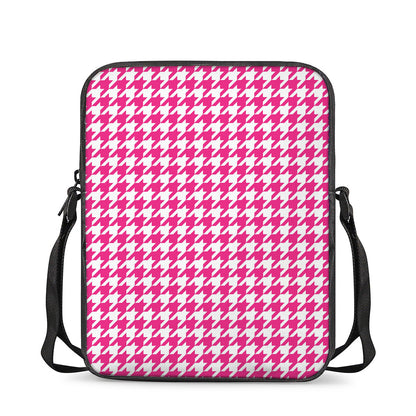Hot Pink And White Houndstooth Print Rectangular Crossbody Bag