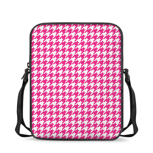 Hot Pink And White Houndstooth Print Rectangular Crossbody Bag