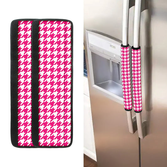 Hot Pink And White Houndstooth Print Refrigerator Handle Covers
