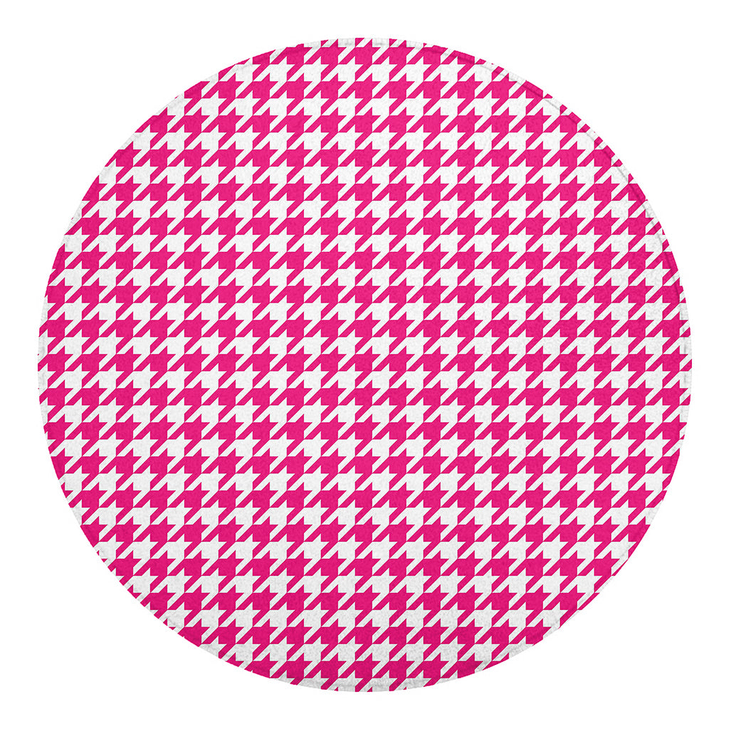 Hot Pink And White Houndstooth Print Round Blanket