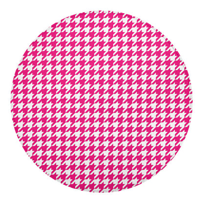Hot Pink And White Houndstooth Print Round Blanket