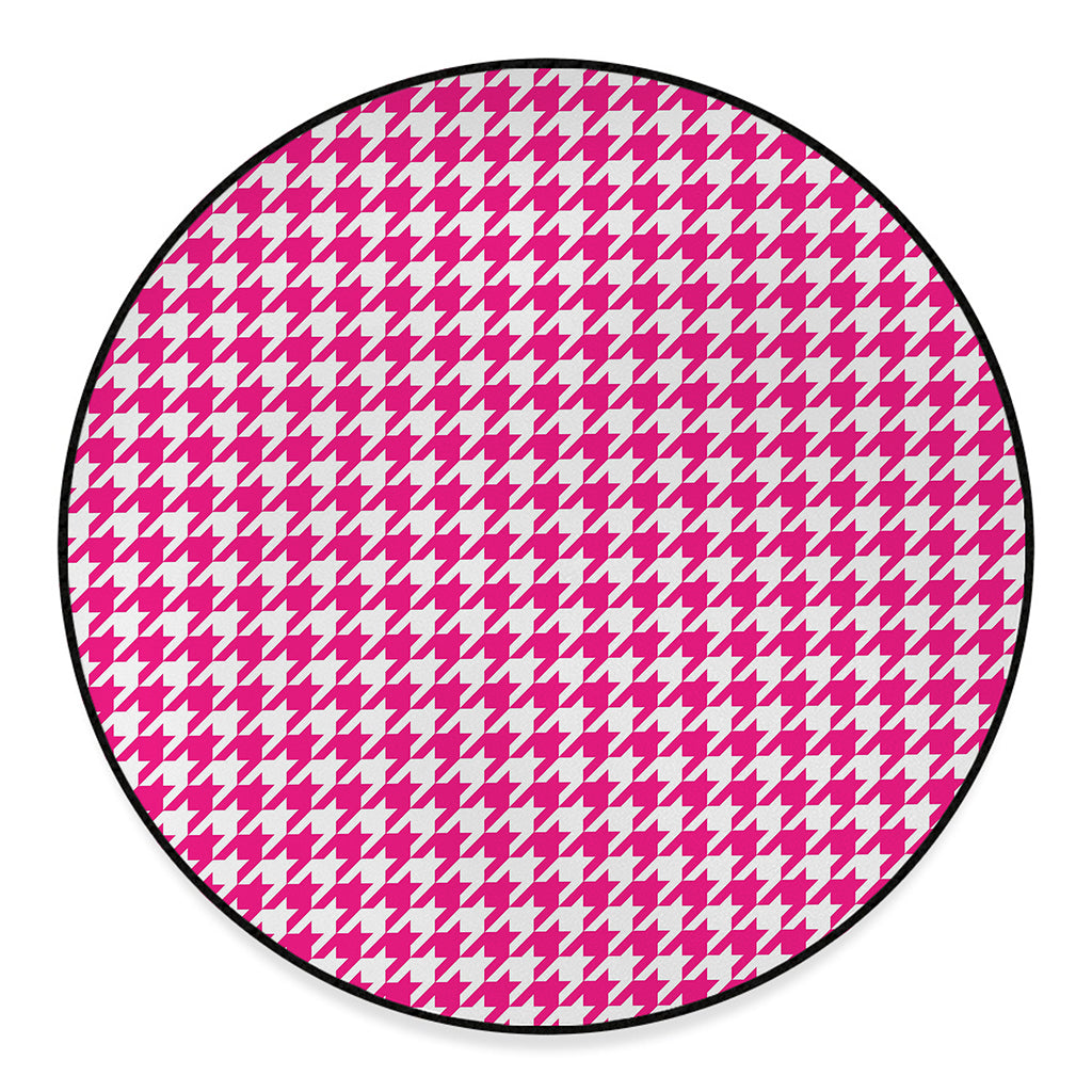 Hot Pink And White Houndstooth Print Round Floor Mat