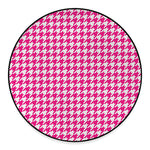 Hot Pink And White Houndstooth Print Round Floor Mat